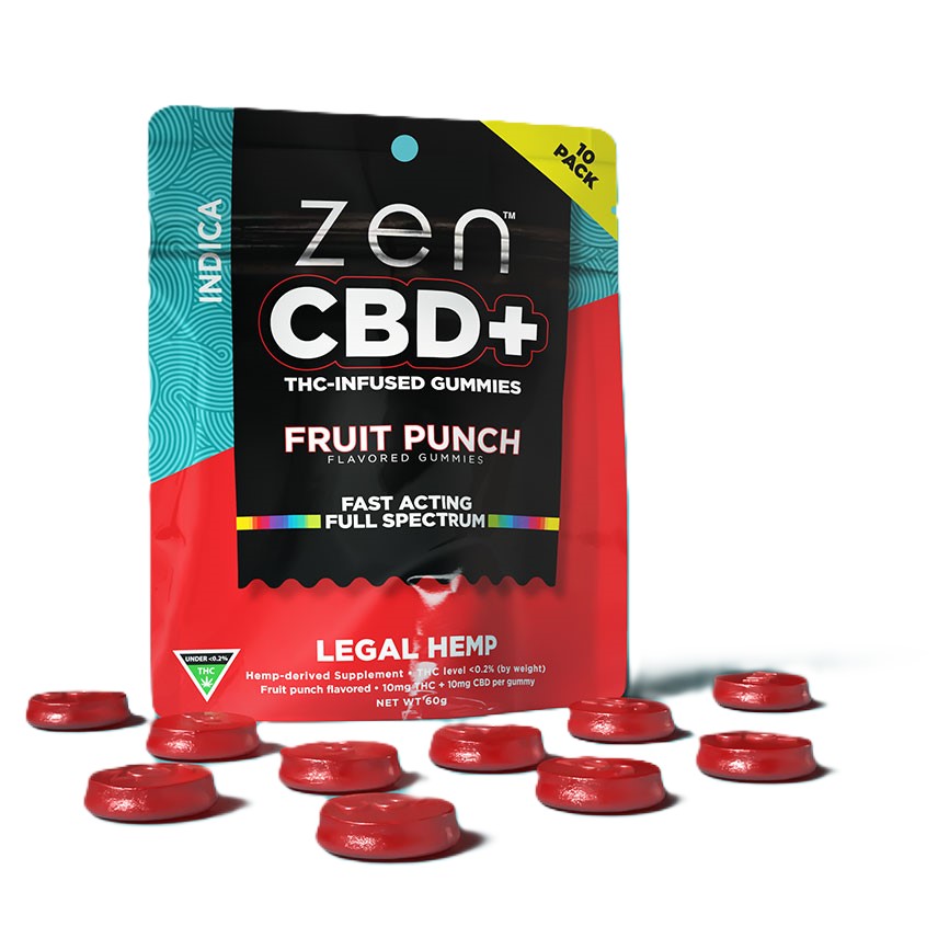 Zen CBD THC+グミ フルーツパンチ インディカ、10個、200 mg | Canatura