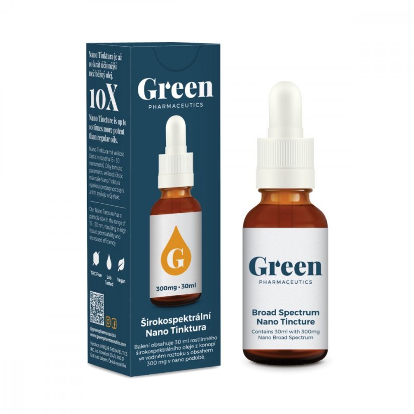 Green Pharmaceutics širokospektrálna NANO tinktúra, 300 mg CBD, 30 ml