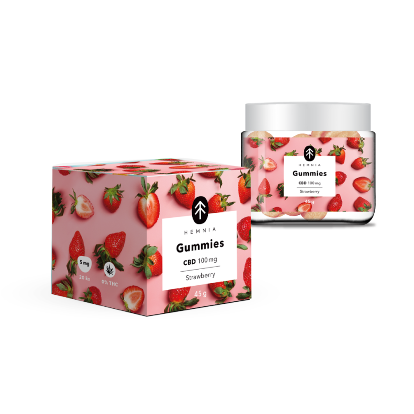 Hemnia CBD Gummies, Sour Strawberry, 100mg CBD, 20 pcs x 5mg, 45g