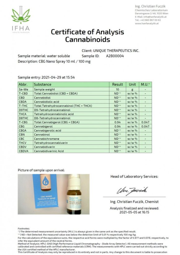 Green Pharmaceutics ナノ CBG スプレー - 100 mg、10 ml