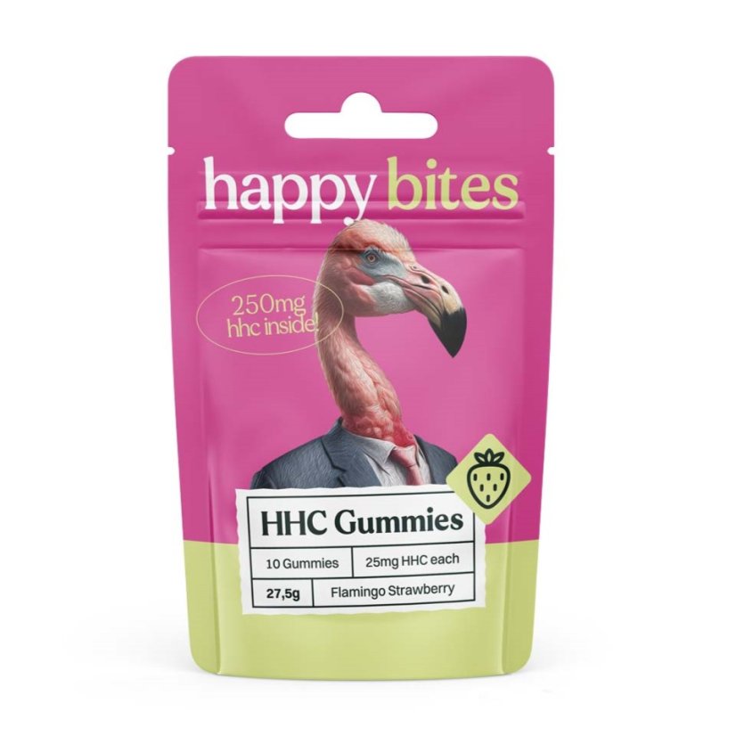 Happy Bites HHC Gummies Flamingo Strawberry, 10 бр x 25 mg, 250 mg