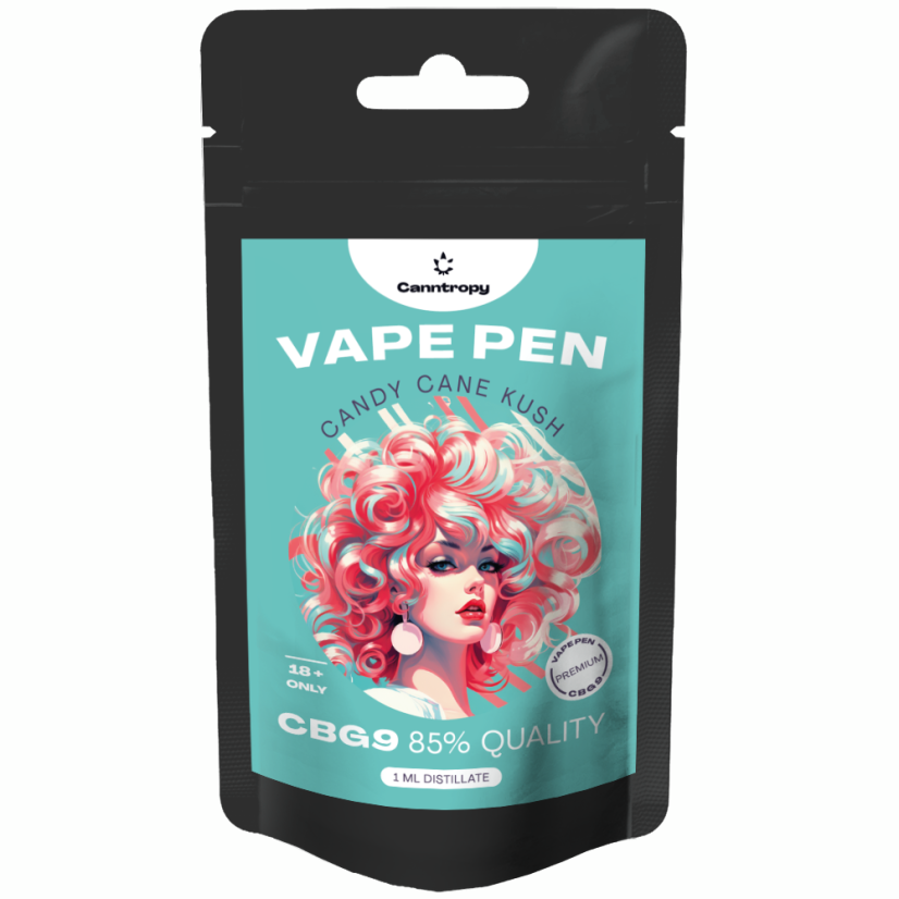 Canntropy CBG9 ერთჯერადი Vape Pen Candy Cane Kush, CBG9 85% ხარისხი, 1 მლ