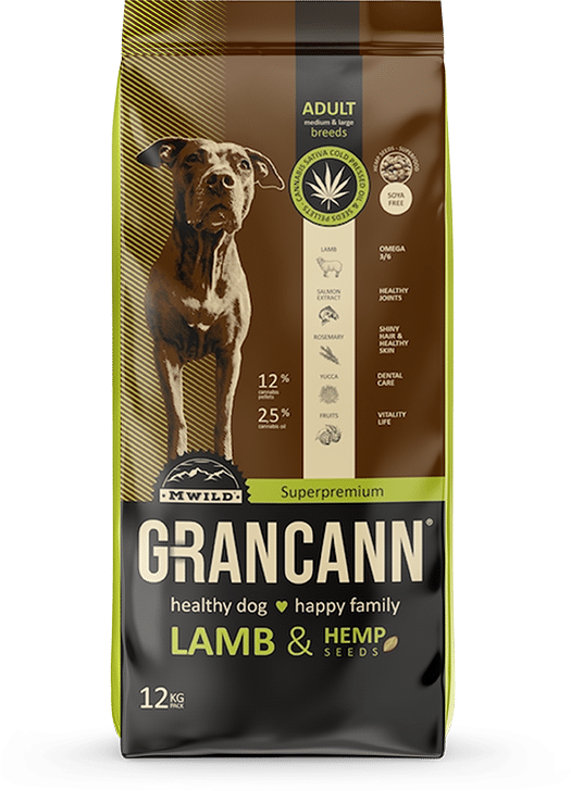 Grancann Σπόροι αρνιού & κάνναβης - Τροφή κάνναβης για μεσαίες και μεγάλες ράτσες, 12 κιλά