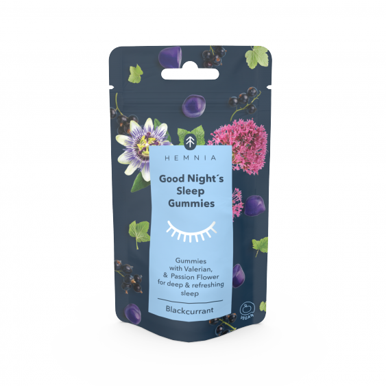 Hemnia Good Night's Sleep Gummies Cassis, valériane et passiflore, 15 pcs