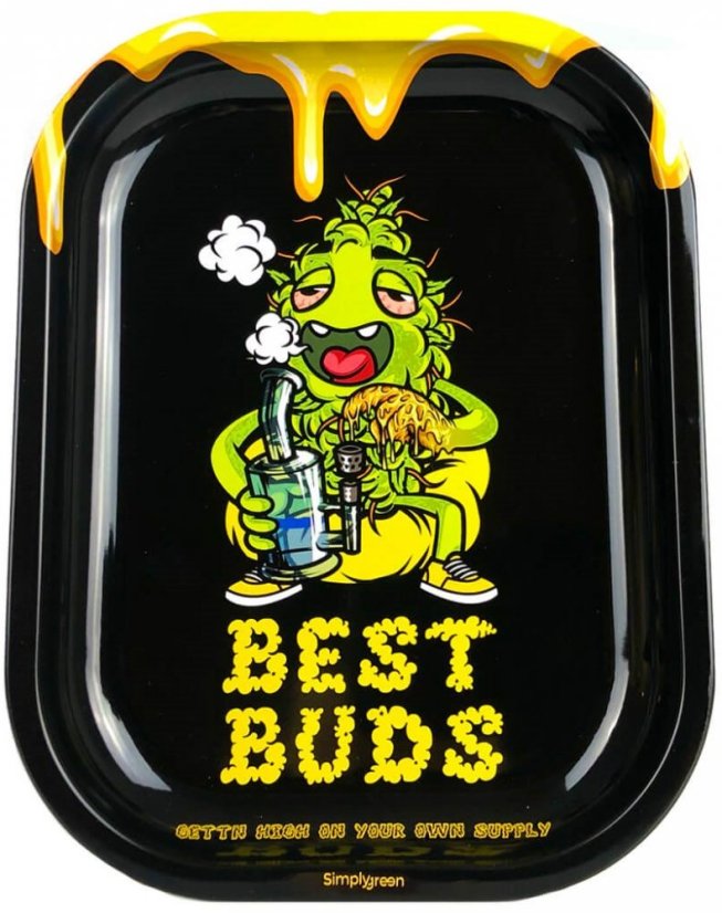 Best Buds Bandeja enrollable de metal pequeña Dab-All-Day con tarjeta magnética para molinillo