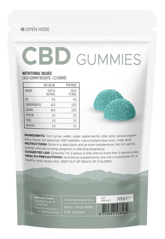 Nature Cure CBD Blueberry Gummies - 750 mg CBD, 30 kosov, 99 g