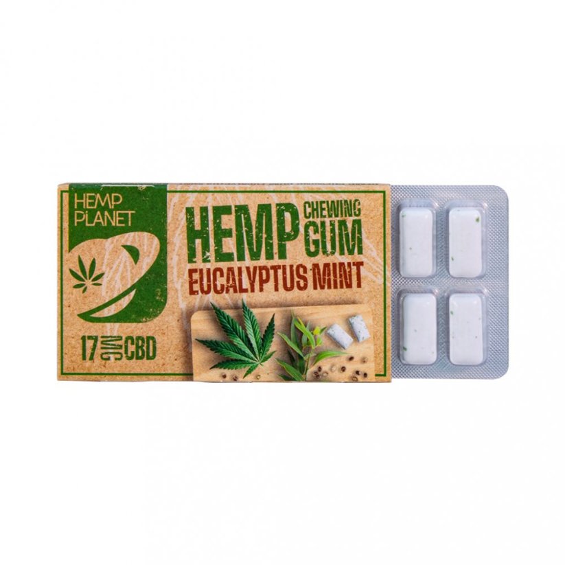 konoplja Planet konoplja žvečilni gumi s spletno stranjo  evkaliptus okus, 17 mg CBD, 17g