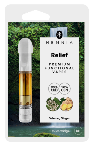 Hemnia Cartridge Relief - 90% CBD, 10% CBN, waleriana, imbir, 1 ml