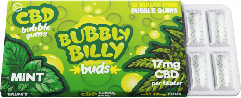 Bubbly Billy Buds CBD Konopné Mátové žvýkačky ( 17 mg CBD )