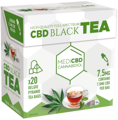 MediCBD Melnā tēja (20 piramīdas tējas maisiņu kaste), 7,5 mg CBD