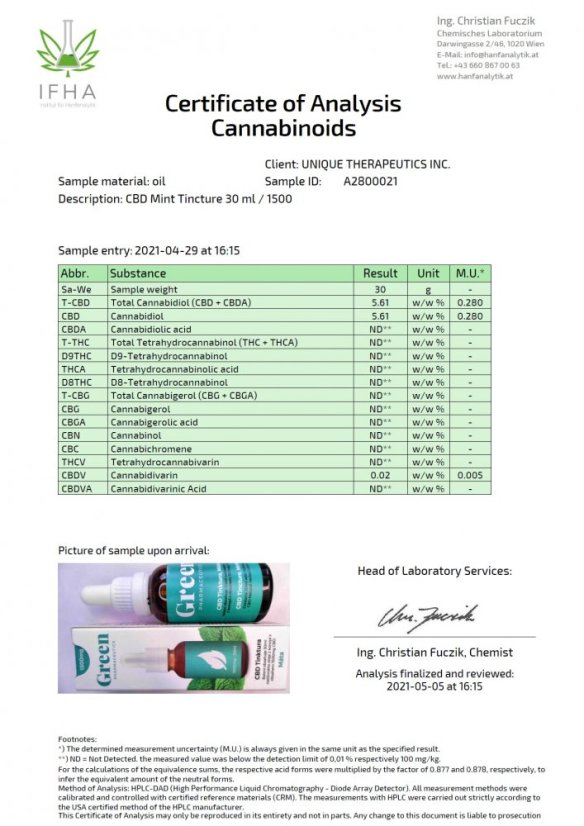 Green Pharmaceutics CBD Tincture de menthe - 5 %, 1500 mg, 30 ml