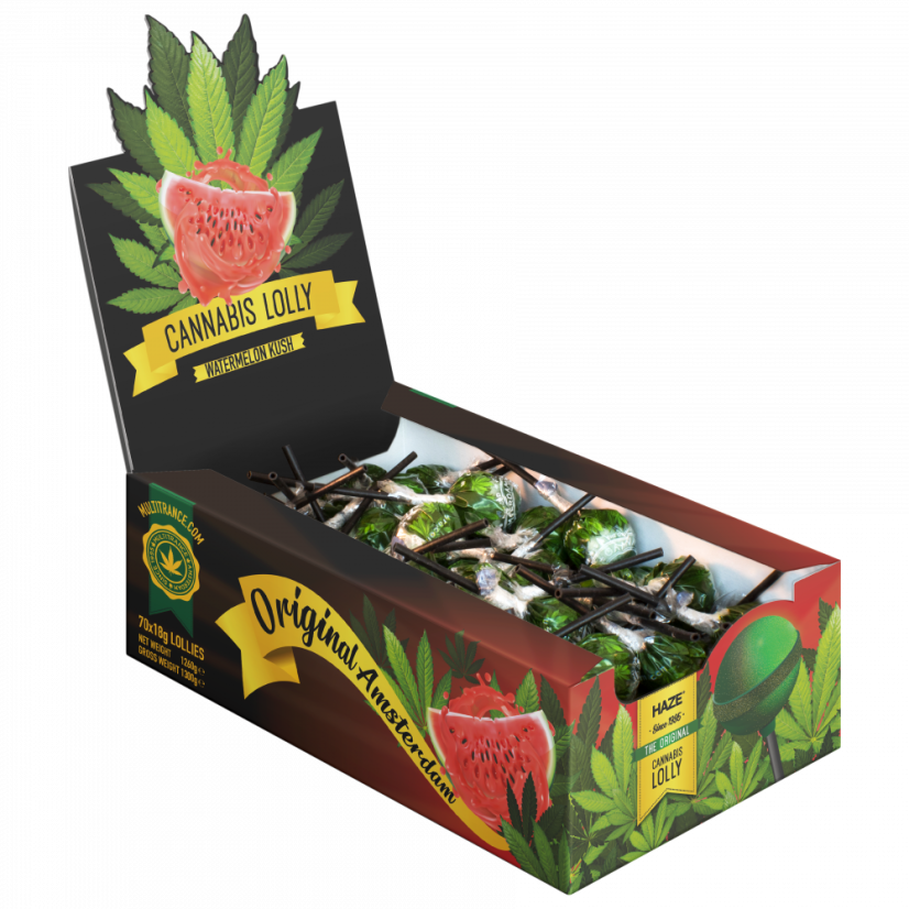 Piruletas Cannabis Watermelon Kush - Caja expositora (70 piruletas)