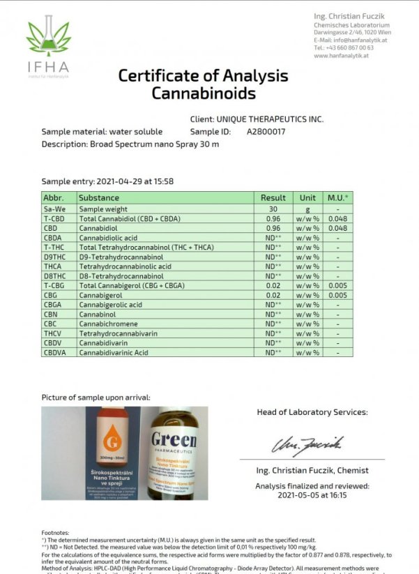 Green Pharmaceutics plaša spektra nano aerosols, 10%, 300 mg CBD, 30 ml