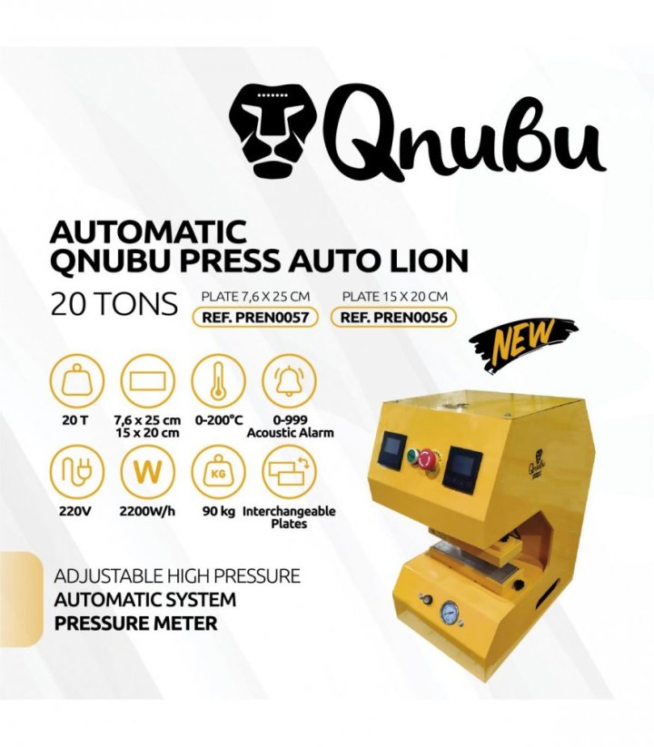 Qnubu Rosin Auto Heat Press 20 ton, plaat 250 x 76 mm