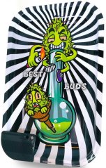 Best Buds „Smoke Me“ didelis metalinis valcavimo padėklas su magnetine malūnėlio kortele