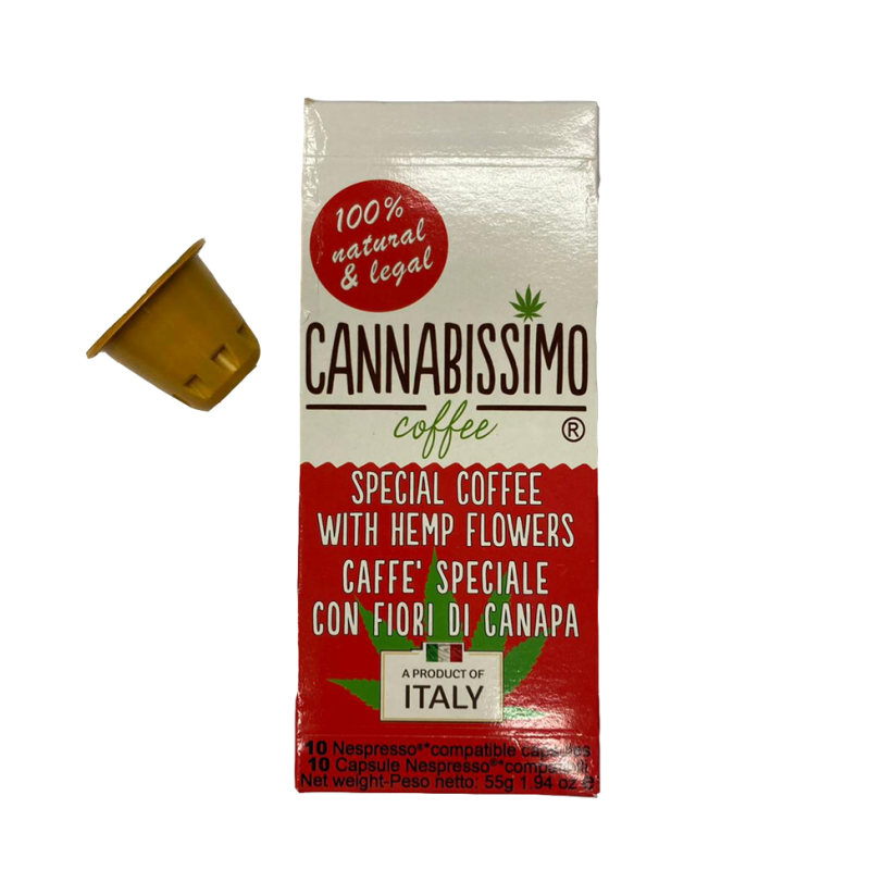 CANNABISSIMO - Kaffee mit Hanfblüten - Nespresso Kapseln 10 Stk., (82 g)