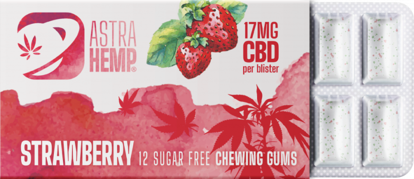 Astra kanepi maasikakanepi närimiskumm (17 mg CBD), 24 karpi väljapanekus
