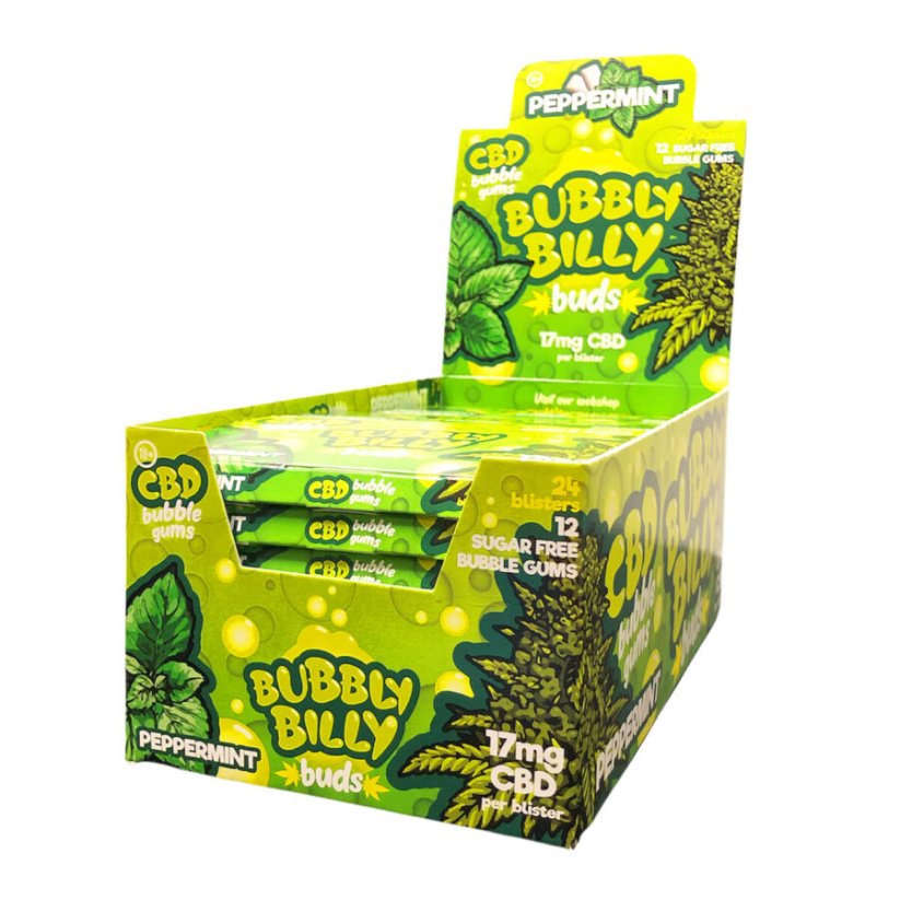 Kannabis Bubbly Billy Gum tal-pepermint mingħajr THC, 17mg CBD