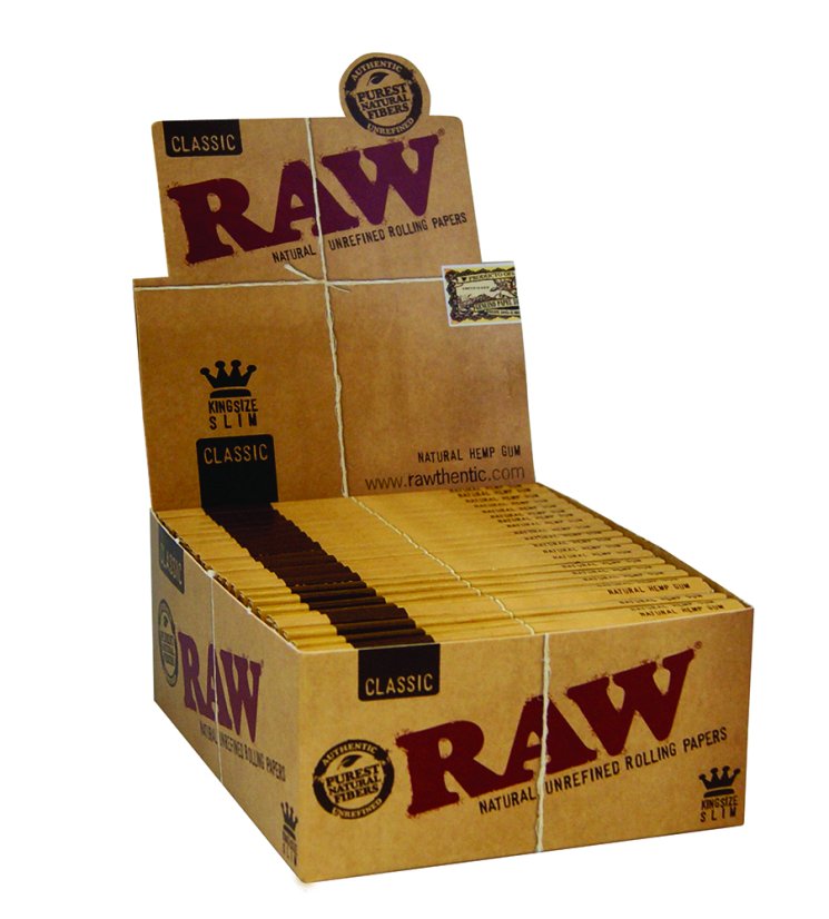 Raw Papīru klasika Karaliska izmēra Slim Papers, 110 mm, 50 gab per kaste