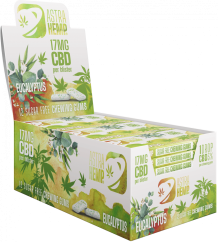 Gumă de mestecat cu eucalipt de cânepă Astra (17 mg CBD), 24 de cutii expuse