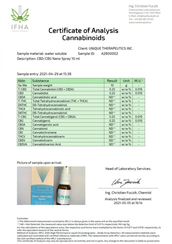 Green Pharmaceutics nano CBG/CBD Xịt nước - 100 mg, 10 ml