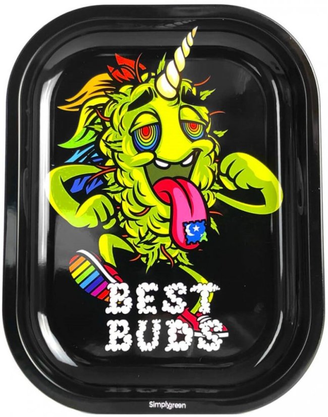 Best Buds Bandeja enrollable de metal pequeña LSD con tarjeta magnética para molinillo