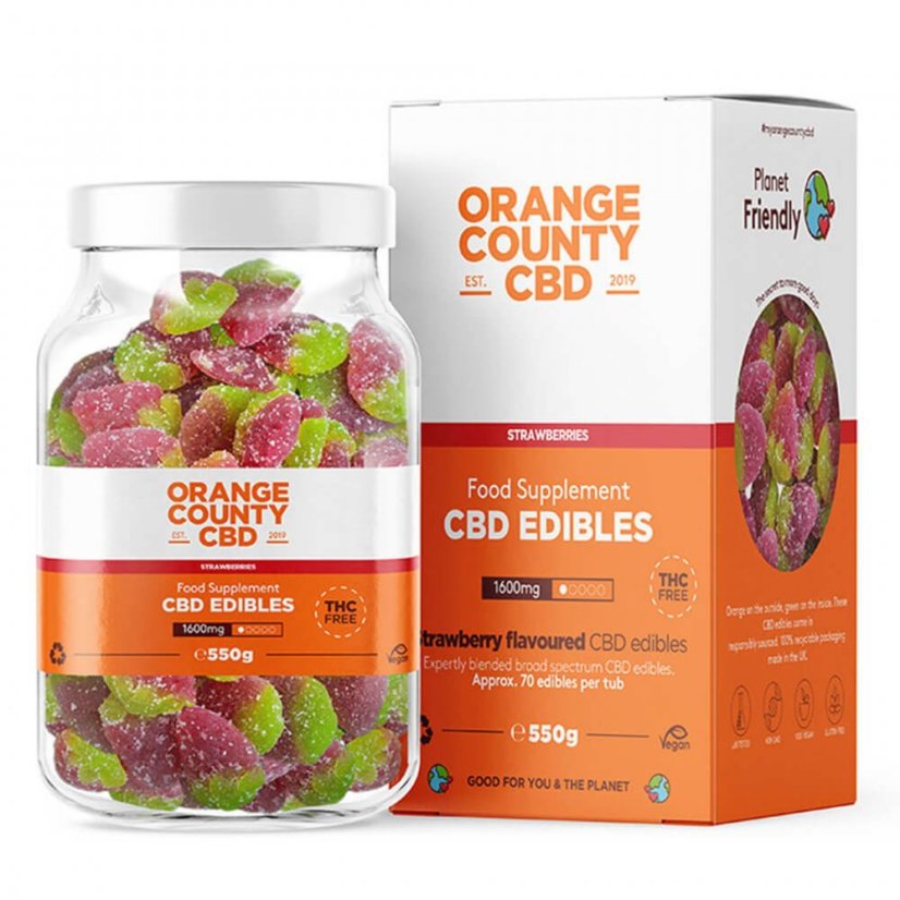 Orange County CBD Gummies Morangos, 70 unidades, 1600 mg CBD, 550 g
