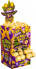 Bubbly Billy Buds 10 mg CBD Passion Fruit Lollies kanssa Bubblegum sisällä – näyttösäiliö (100 Lollies)