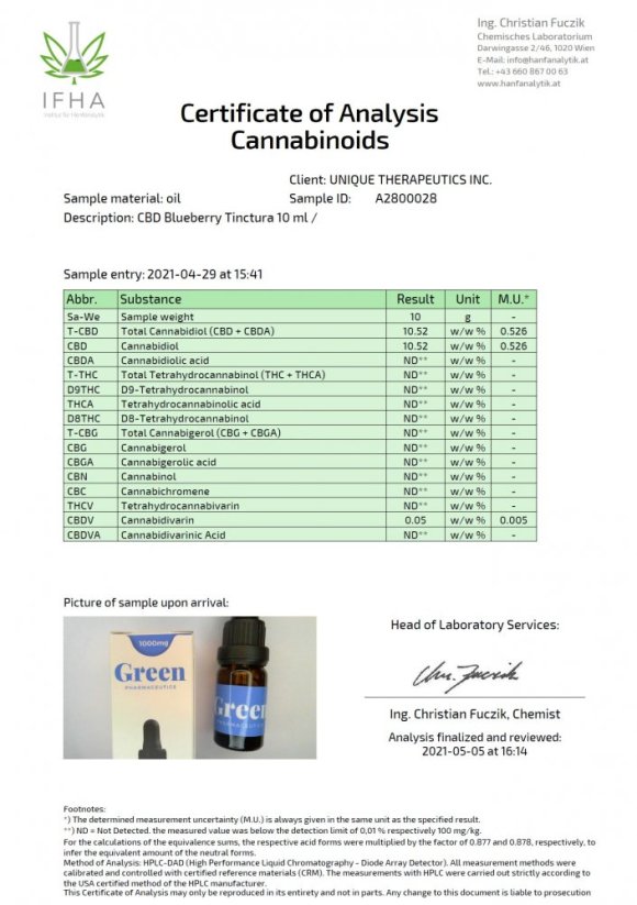 Vihreä Pharmaceutics CBD mustikkatinktuura - 10%, 1000mg, 10ml, 10 ml