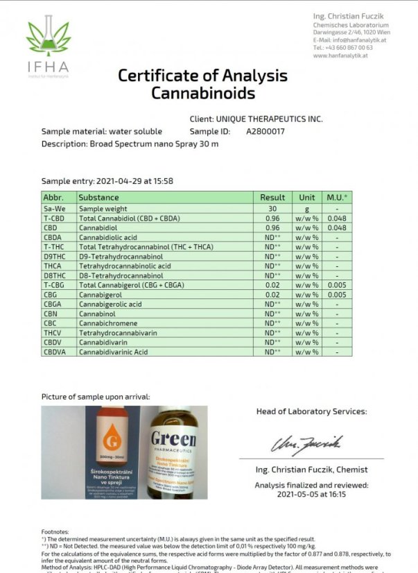 Green Pharmaceutics Amplio espectro Nanospray, 10%, 300 mg CDB, 30 ml