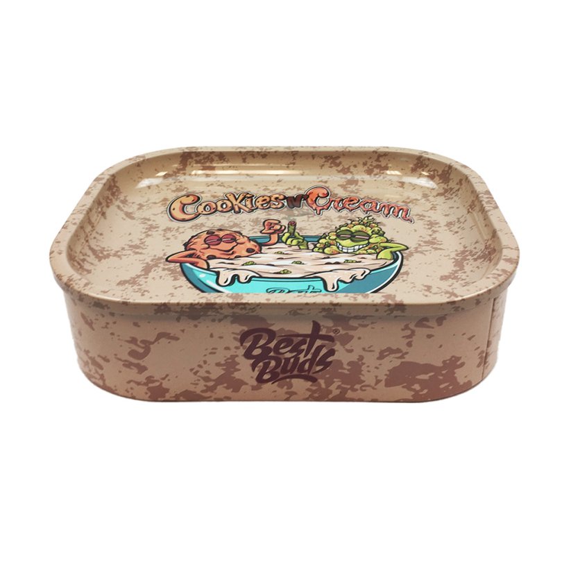 Best Buds Thin Box Rolling Tray with Storage Cookies and Cream 18 x 14 cm