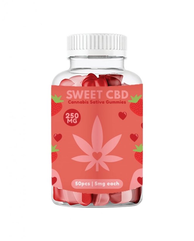Sweet CBD Kærlighed Gummies slik, Jordbær, 250mg CBD, 50pcs x 5mg