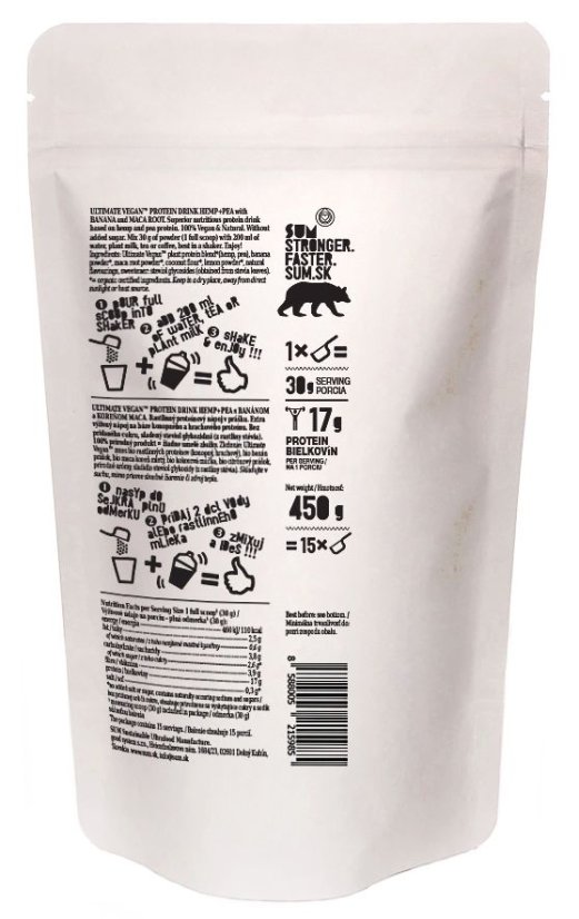 SUM Thức uống Protein thuần chay TUYỆT VỜI Cây gai dầu+Đậu BANANA MANNA, 450 g