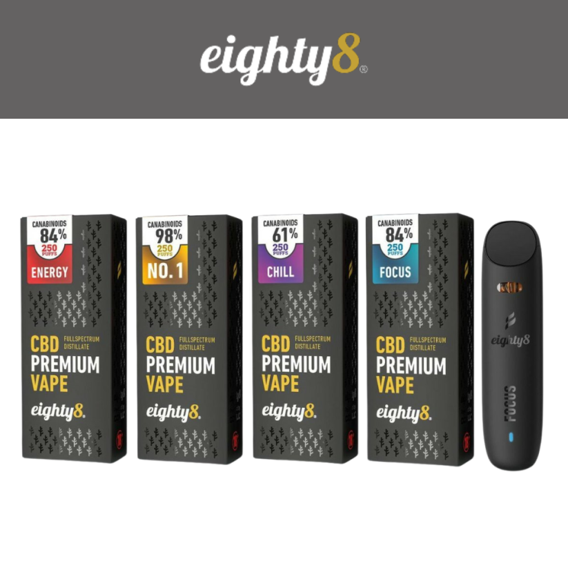 Eighty8 CBD Vapes, All in One Set - 4 flavours x 0,5 ml