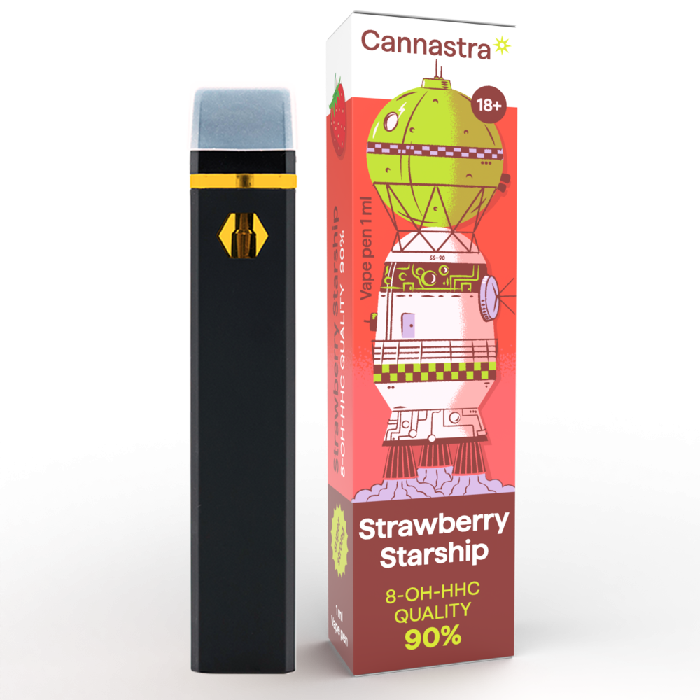 Cannastra 8-OH-HHC Vape Pen Strawberry Starship, 8-OH-HHC 90% quality, 1ml  - Cannastra 8-OH-HHC Vape Pen Strawberry Starship, 8-OH-HHC 90% quality, 1ml