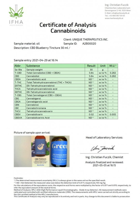 Green Pharmaceutics CBD mustikatinktuur - 5%, 1500 mg, 30 ml