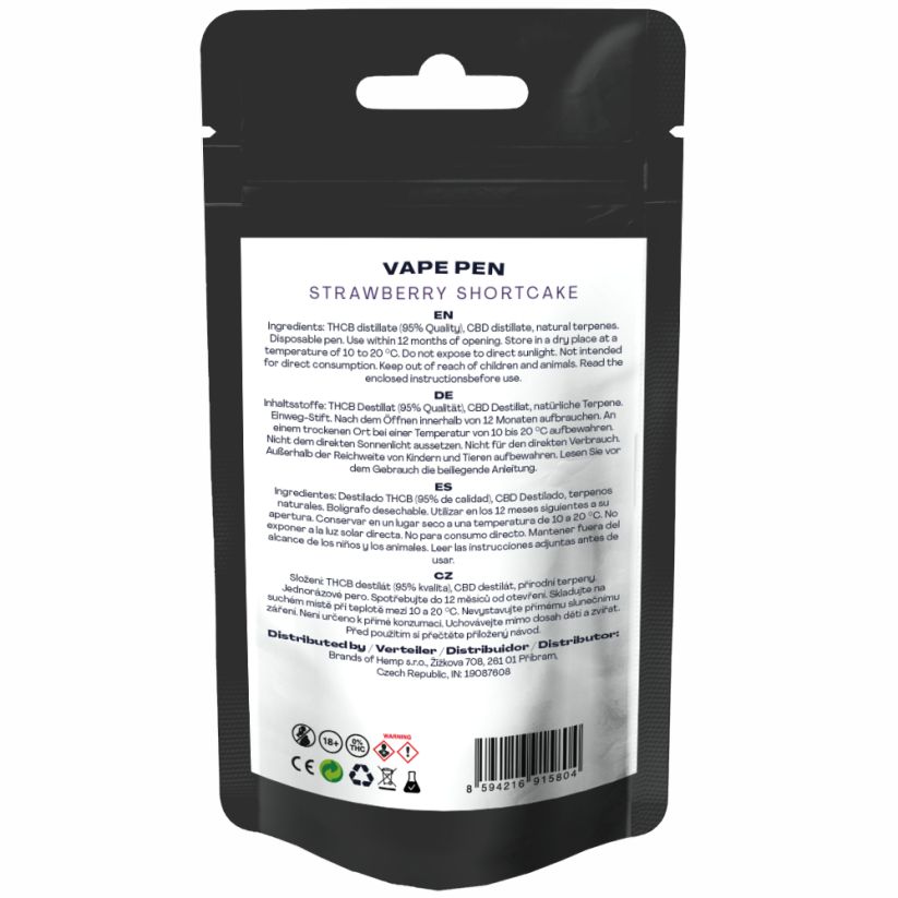 Canntropy Caneta Vape THCB Moranguinho, qualidade THCB 95%, 1 ml