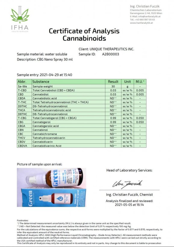 Green Pharmaceutics nano CBG Aerosol - 300 mg, 30 ml