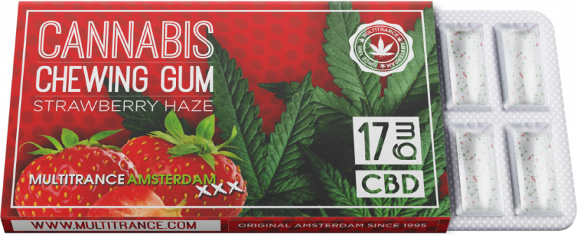 大麻ストロベリーチューイングガム（CBD 17 mg）、24箱展示中