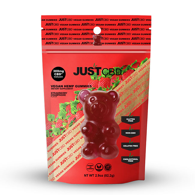 JustCBD vegán gumicukor Eper Pezsgő 300 mg CBD
