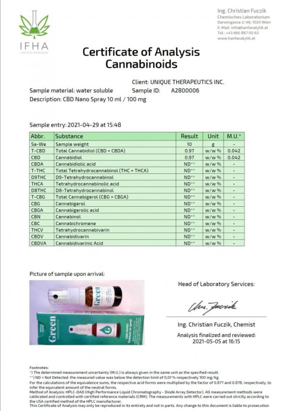 Green Pharmaceutics Nano CBD aerosols - 100mg, 10 ml