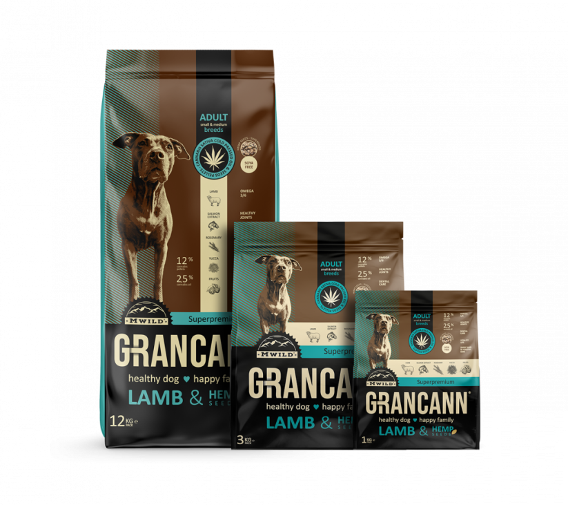 Grancann ラム＆ヘンプシード - 中小型犬用ヘンプフード、1kg
