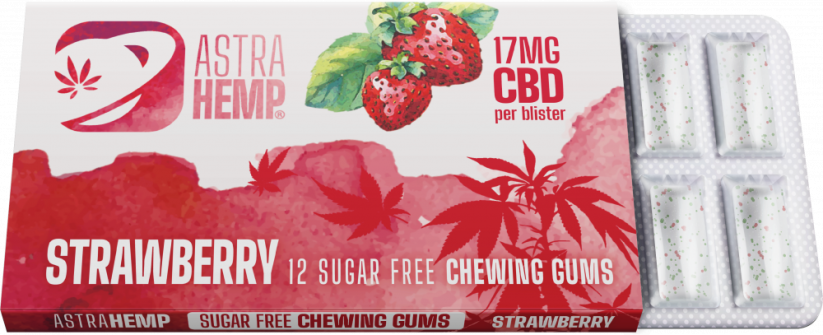 Astra kanepi maasikakanepi närimiskumm (17 mg CBD), 24 karpi väljapanekus
