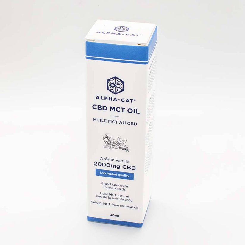 Alpha-Cat CBD Spray MCT Ulei de nucă de cocos cu vanilie, 20%, 2000 mg, 30 ml