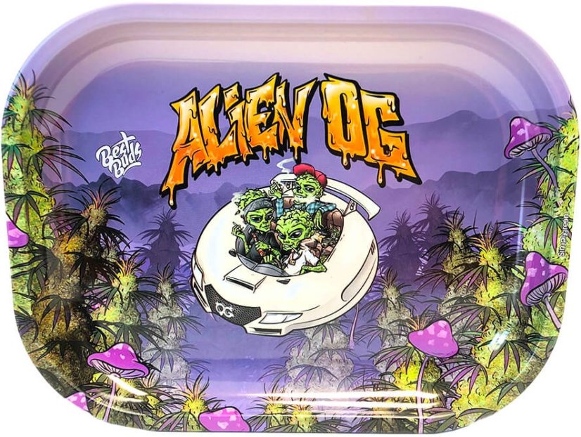 Best Buds Bandeja de rolamento de caixa fina com armazenamento, Alien OG