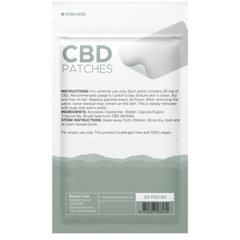 Nature Cure CBD plástrar - Breitt litróf, 600 mg CBD, 30 stk x 20 mg