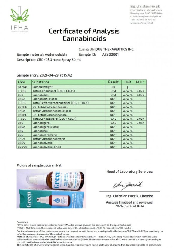Green Pharmaceutics ナノ CBG/CBD スプレー - 300 mg、30 ml