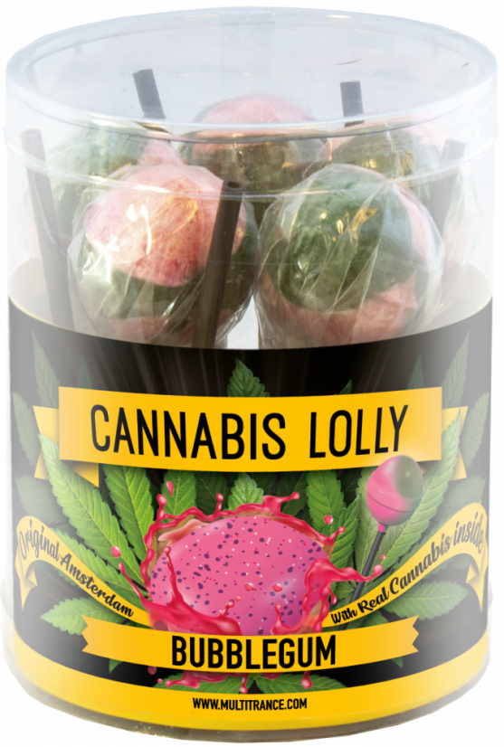 Cannabis Bubble Gum Lollies - Kaxxa tar-Rigal (10 Lollies), 24 kaxxa fil-kartuna