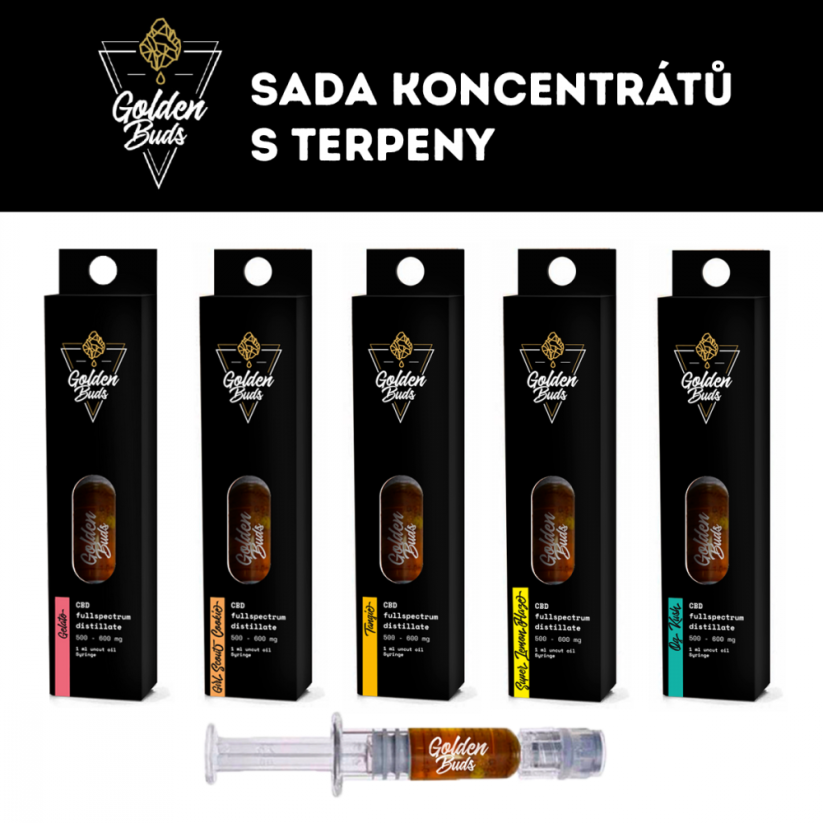 Golden Buds Concentrates with Terpenes , All 5 in 1 Set, 3000mg, 60% CBD, 5pcs x 600mg