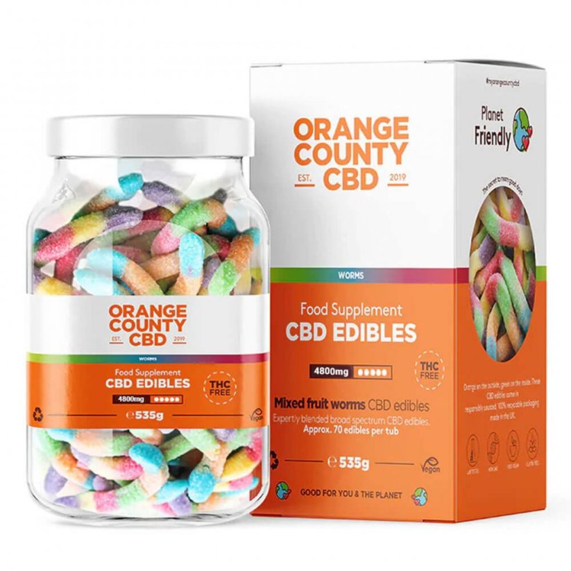 Orange County CBD Gummies Worms, 70 biċċa, 4800 mg CBD, 535 g